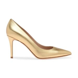 GIANVITO ROSSI metallic gold leather pointy pump heels EU39.5